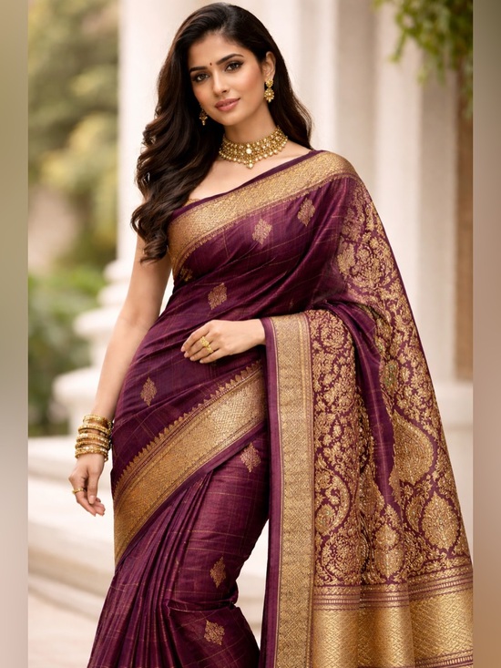 Kumaran Other - Women's Maroon Kanjivaram Silk Saree with blouse piece